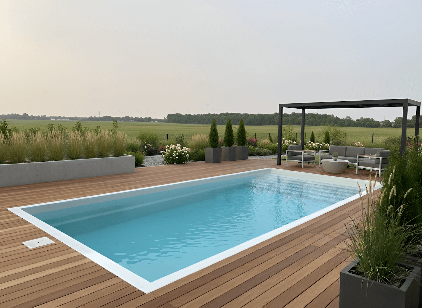 Yellow inflatable raft with straw hat floating in pool